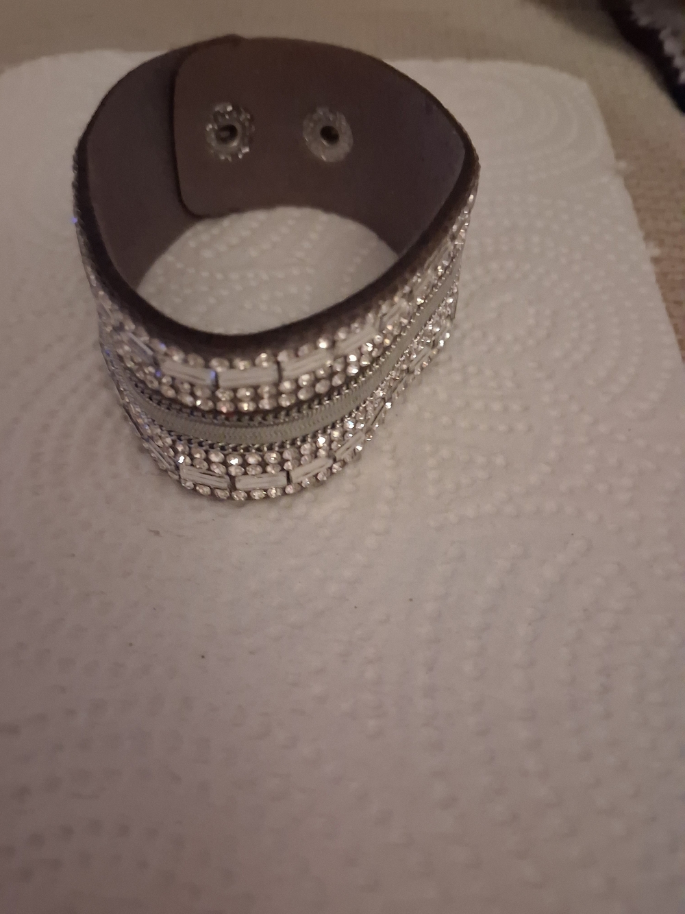 Rhinestone-Trim Leather Cuff Bracelet - Silver HELP BLACKIE🐕 RECOVERY